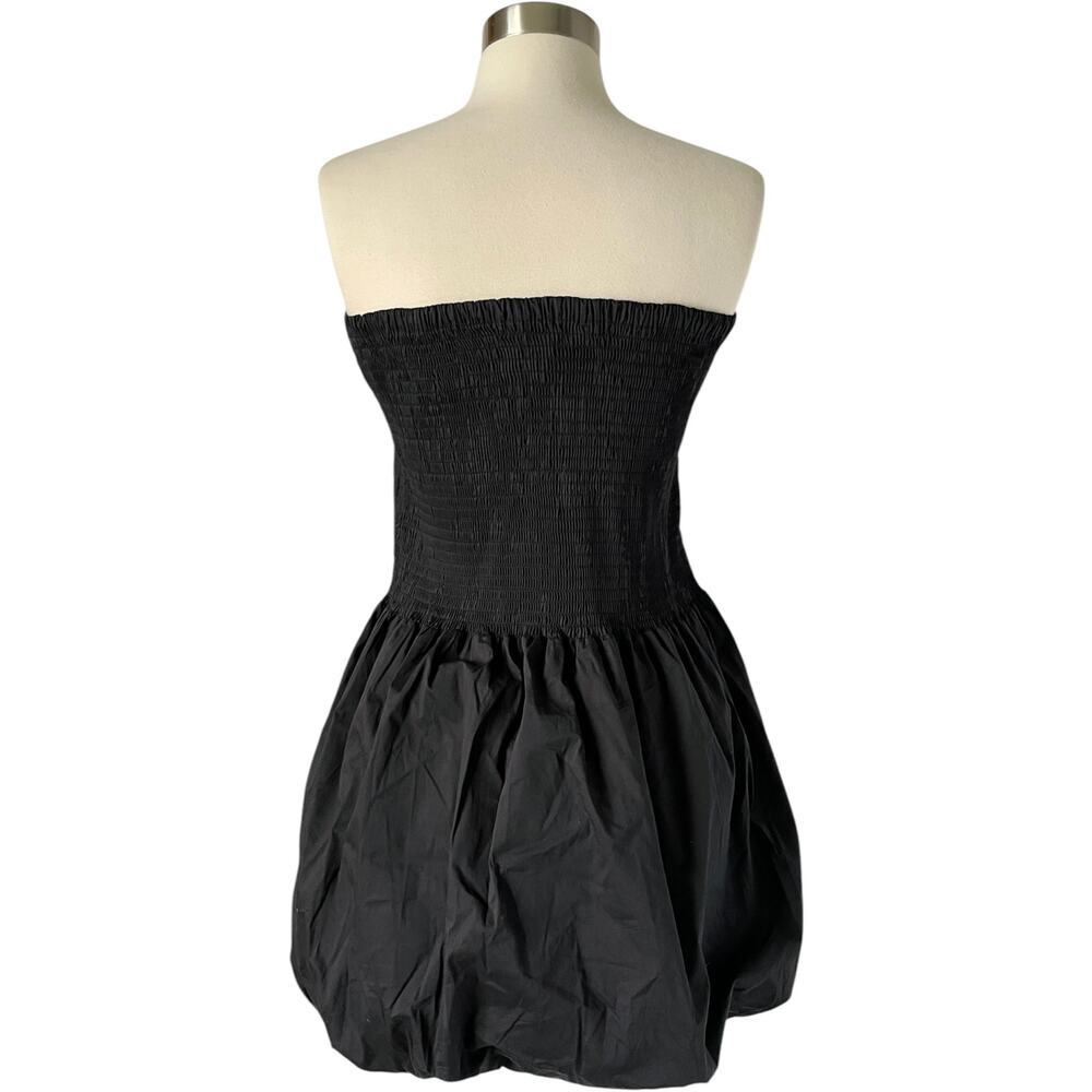 Simon Miller Via Mini Dress L Black Cotton Smocked Strapless Bubble Hem - Picture 6 of 9